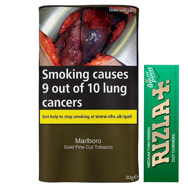 Marlboro Gold 30gm Tobacco & Rizla Green - Cheapasmokes.com