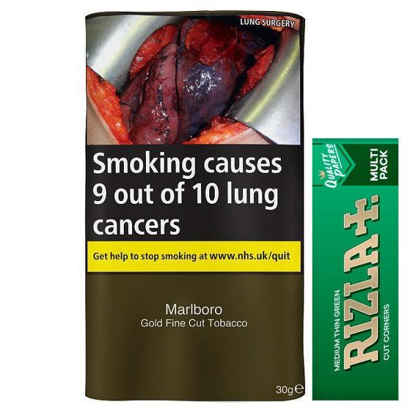 Marlboro Gold 30gm Tobacco & Rizla Green - Cheapasmokes.com